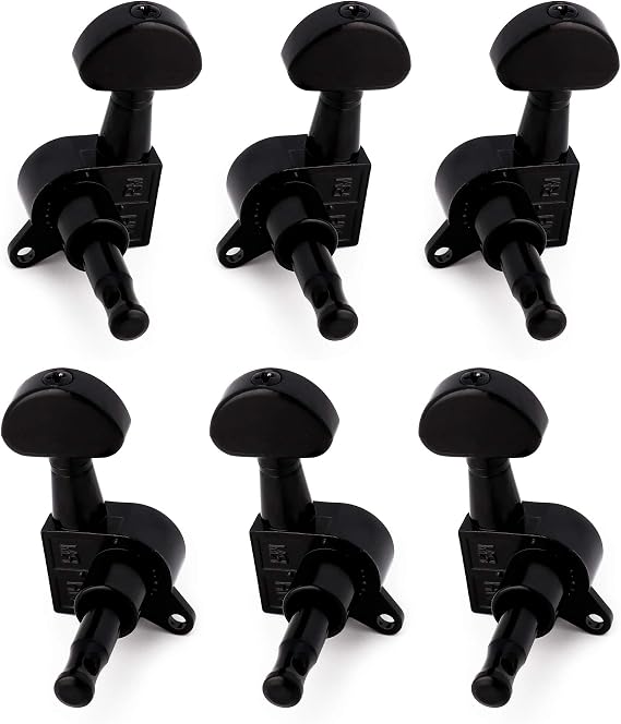Rubatone Sealed Guitar String Tuning Pegs Tuning Keys Machine Heads Tuners for Electric Guitar or Acoustic Guitar Half Round 3 Left 3 Right Black.