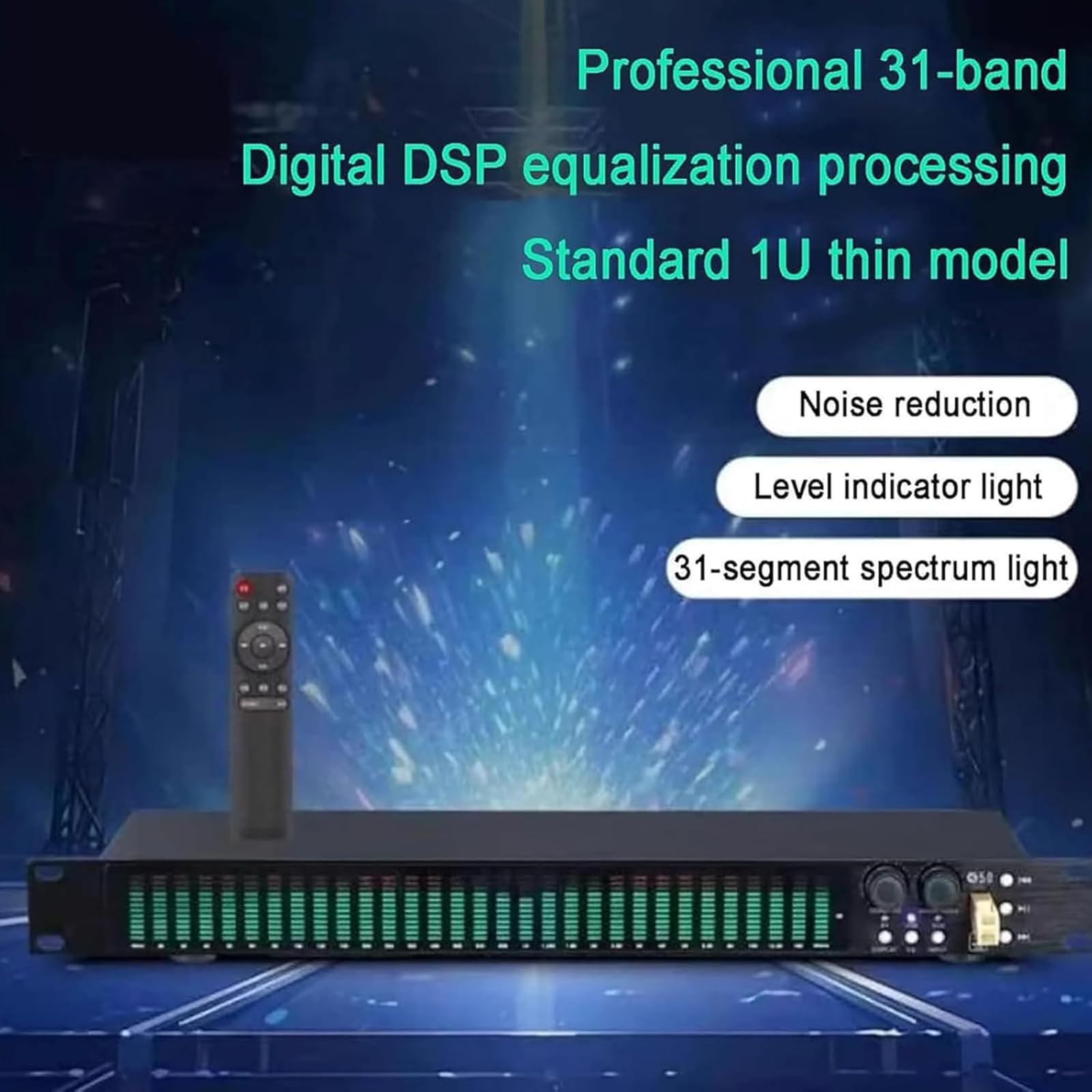 Equalizzatore Digitale a 31 Bande con 21 Effetti e Display LED | Equalizzatore Audio Grafico Stereo con Regolazione di Bassi, Medi e Alti, Riduzione Automatica del Rumore, per Studio