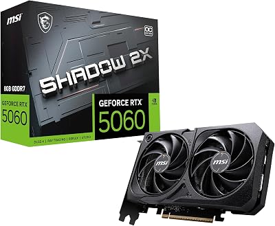msi Gaming RTX 5060 8G Shadow 2X OC Graphics Card (8GB GDDR7,128-bit, Extreme Performance: 2535 MHz, DisplayPort x3 2.1a, HDMI 2.1b, NVIDIA Blackwell Architecture)