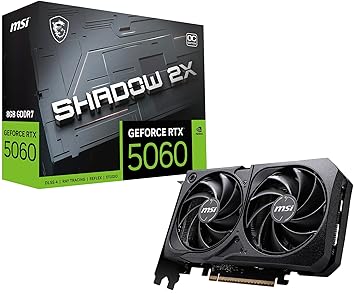 MSI GeForce RTX 5060 8G Shadow 2X OC Graphic Card - NVIDIA GeForce RTX 5060 GPU, 8GB GDDR7 128-bit Memory, 28 Gbps, PCI Express Gen 5 x16 Interface, Upto 2527 MHz, TORX Fan 5.0