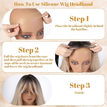 3pcs Wig Grip Headband, Elastic Silicone Wig Grip Band to Hold Wigs in Place Suitable for Men and Women, Sweat-Proof and Fixed, Skin Color