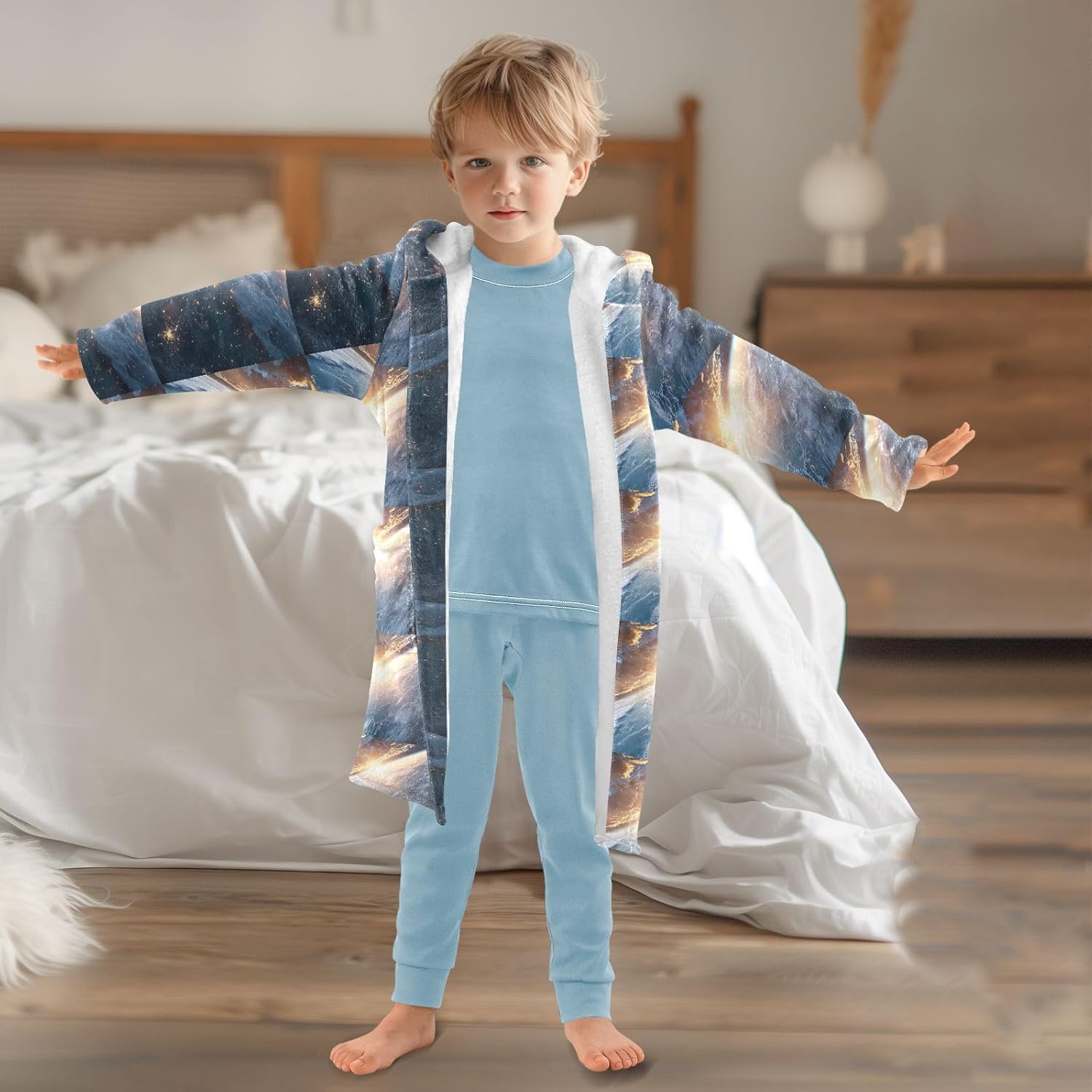 senya Planet Toddler Hooded Bathrobe Kids Soft Plush Bath Towel Robes for Boys Girls 2-12 Years