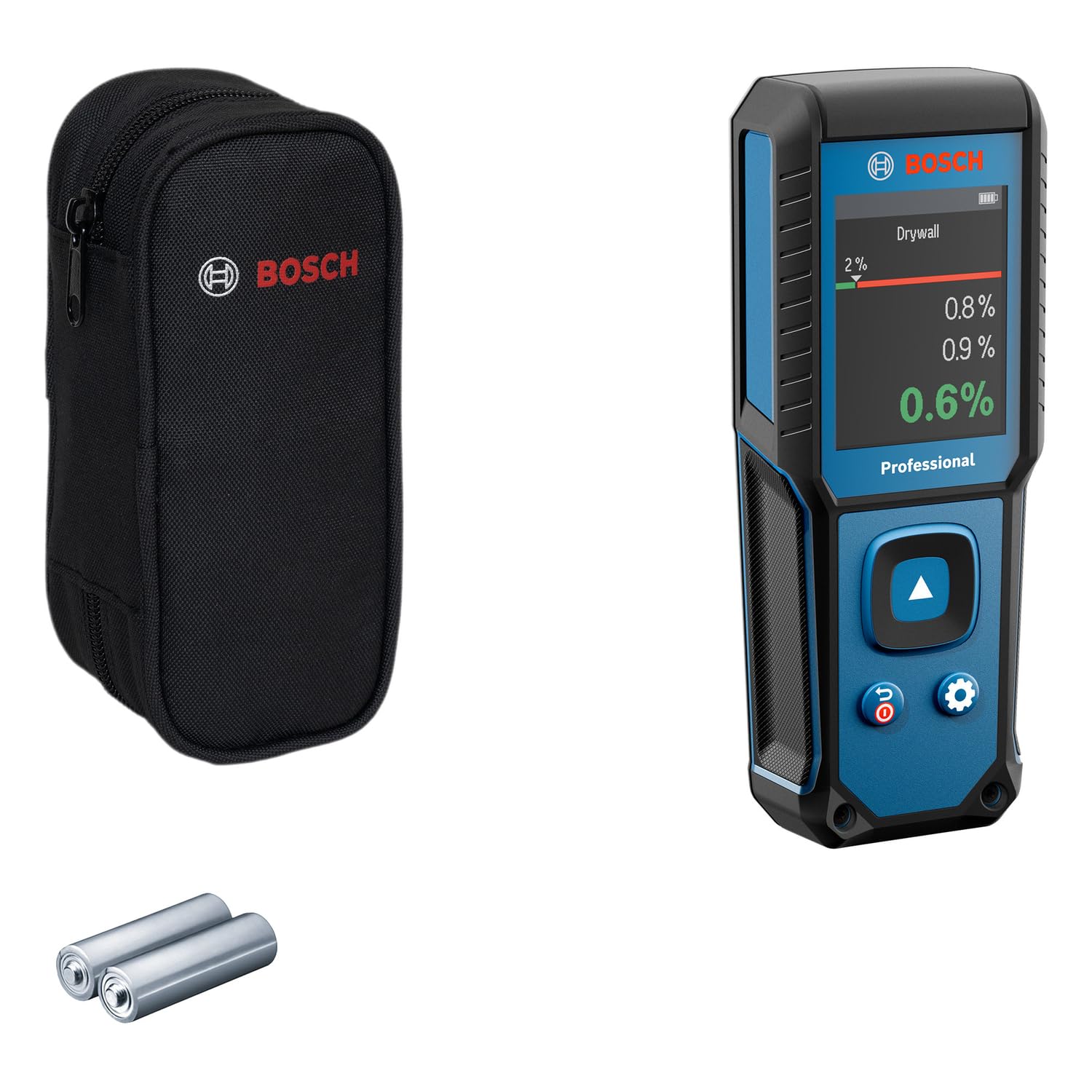 Medidor de humedad GMM 1-​15 de Bosch Professional sin clavijas (no invasivo, mide 37 tipos de madera y 10 materiales de construcción, clasificación IP65, 2 pilas AA, bolsa)