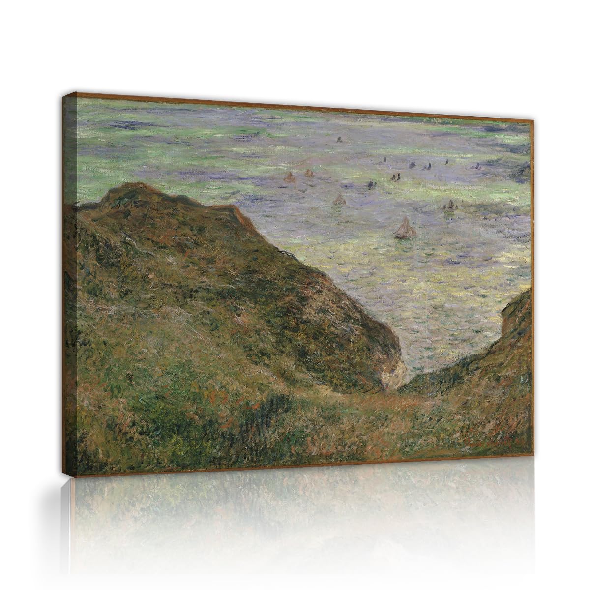 TOANGWALL Claude Monet View Over The Sea Canvas Wall Art Staircase Coastal Cliff Marine Sailboats Exhibition Graphic Reproductions For Restroom Decor 90x110cm