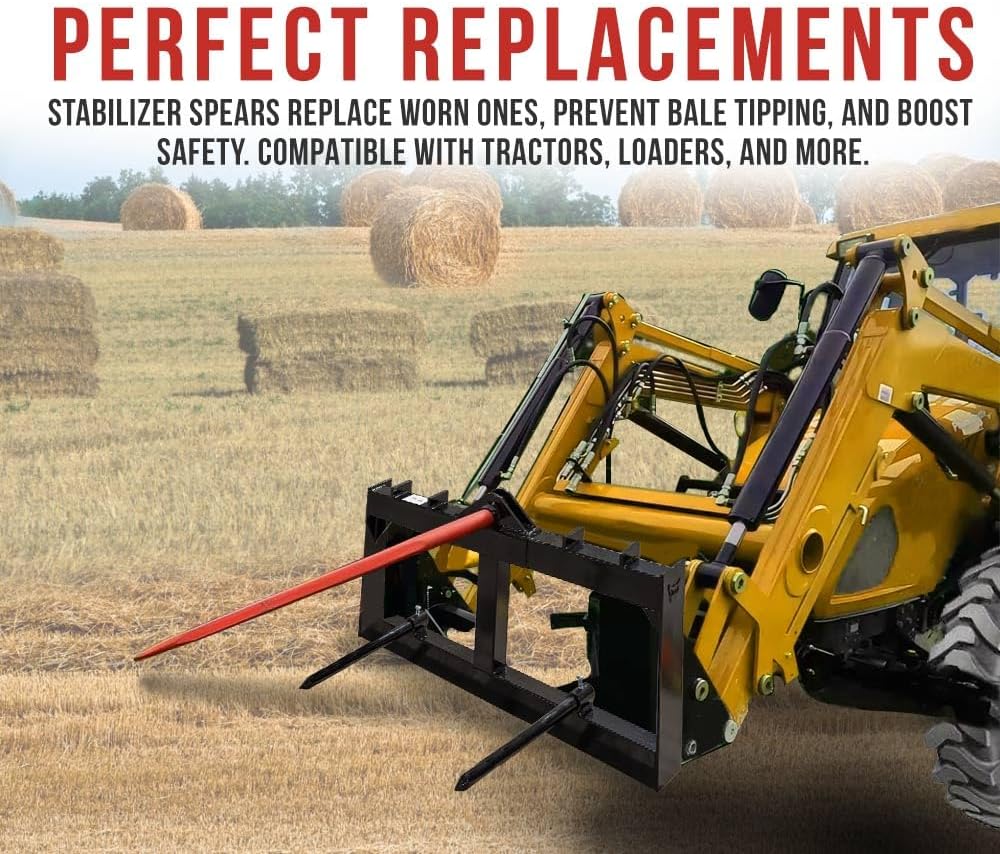 Mytee Products 2 Pack 17" Hay Bale Spear Stabilizer Attachment - Black Powder Coated Hay Bale Forks Handing Equipment Fit for Skid Steer Mount Plate for Tractors, Loaders, Cranes