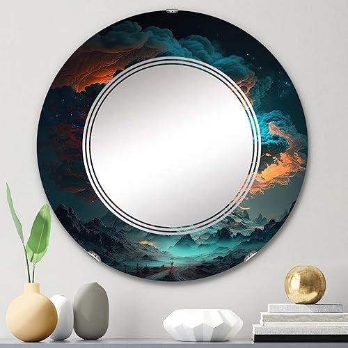 Miniatura 2 de Futuristic Landscape Galaxy II- Vanity Mirror, Bathroom Mirrors, Wall Mirrors for Living Room, Bedroom - Round Mirror - Large 24'x24', 32'x32'
