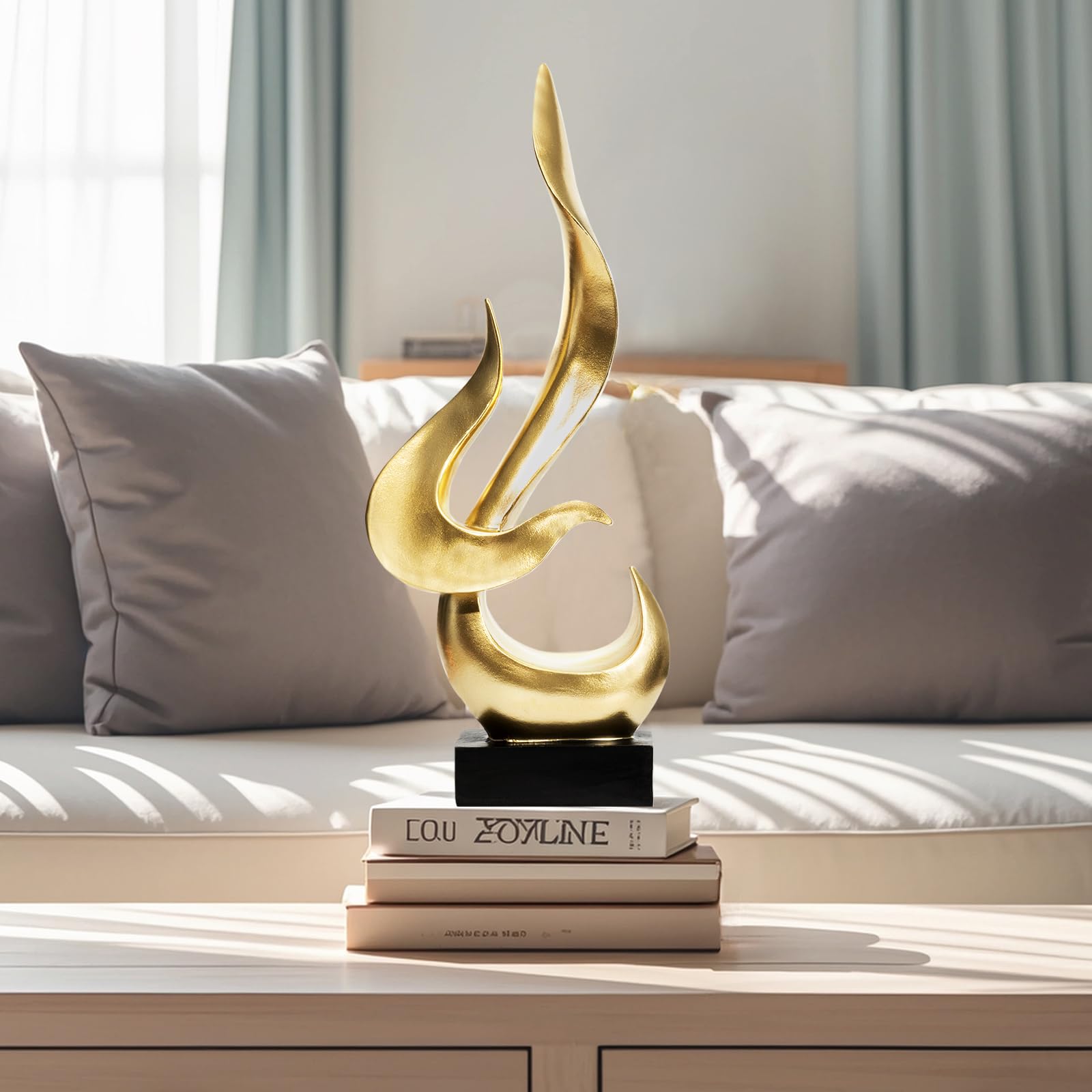 Feuerflammen-Skulptur, moderne abstrakte Statue, Bürodekoration für Männer, Gold | Moderne Skulpturen aus Kunstharz, dekorative Objekte, Tischdekoration für Wohnzimmer, Heimdekoration, Büroregal-Skulptur