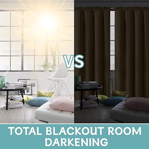 Miniatura 4 de Home Queen Cortinas 100% opacas, con aislamiento térmico, cortinas de oscurecimiento de habitación, textura de lino de 96 pulgadas de largo, cortina