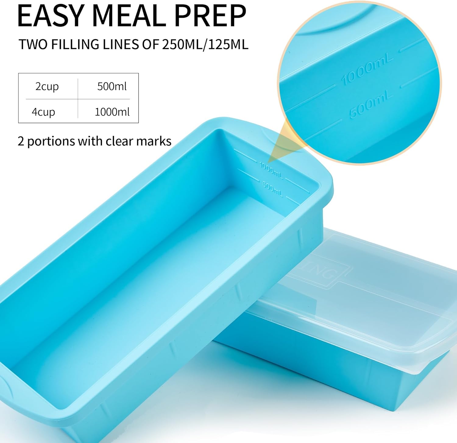 Silicone Freezer Tray with Lid 2 Pack Silicone Freezer Molds - Large Ice Cube Tray - Makes 2 Perfect 4 Cup Portions Soup Cubes Meal Prep Containers- Oven & Dishwasher Safe - Image 4