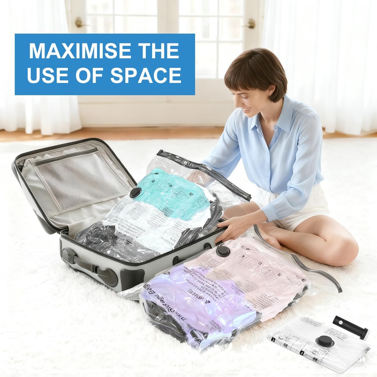 Space Saver Vacuum Storage Bag With Pump for Clothing,Vacuum Seal Bag Vacuum Packing Bags for Travel Luggage, Blankets, Bedding and Home Storage (13 Combo-5S+4M+4L)