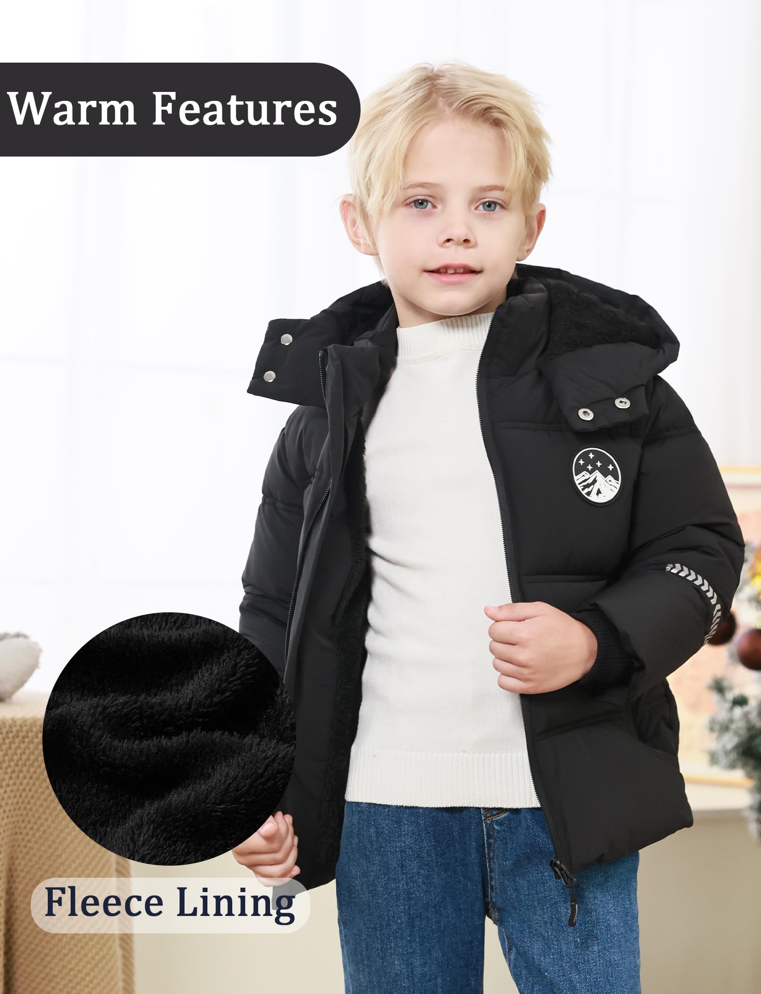 Manteau d'Hiver Enfants Garçons Doudoune Doublée en Polaire Épaisse Blouson à Capuche Coupe-Vent Veste Lourd Chaud 3-12 Ans