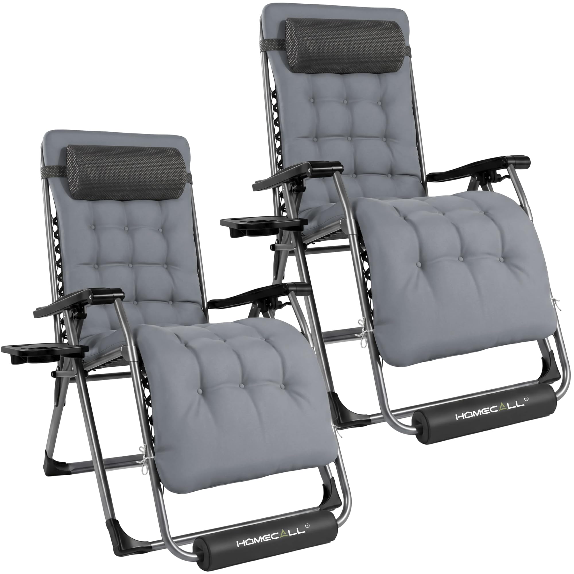 Homecall Sedia a sdraio pieghevole da giardino, resistente alle intemperie, con cuscino, schienale regolabile Zero Gravity Chair, fino a 180 kg, per giardino, terrazza, balcone, XXL (2, grigio scuro)
