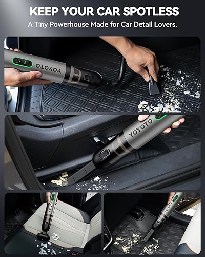 Miniatura 6 de Aspiradora de mano inalámbrica con 21000 Pa potente succión y 3 modos, mini aspiradora portátil 4 en 1 recargable, ultraligera para auto, oficina en