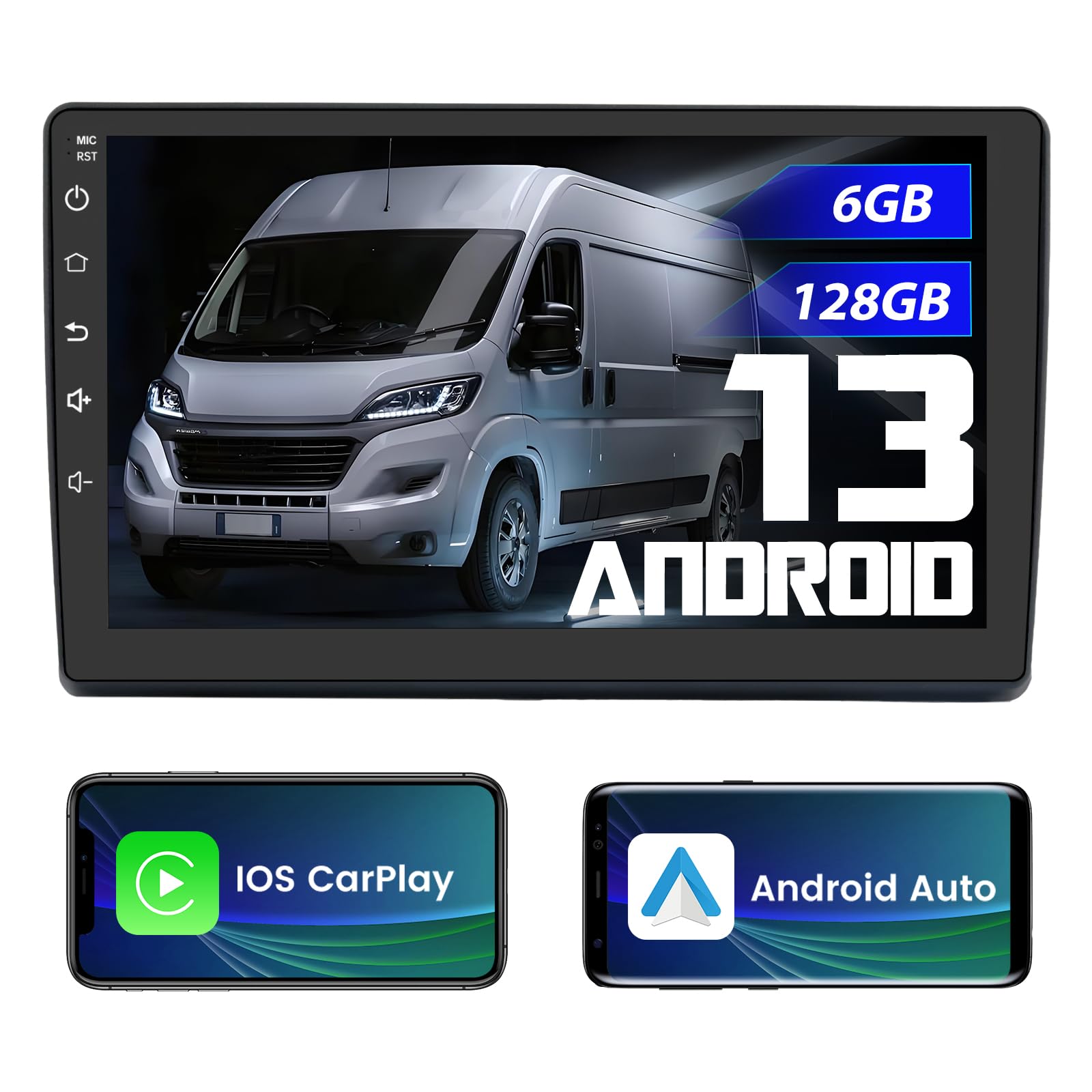 AWESAFE Autoradio [6Go+128Go] pour Peugeot Boxer II/Citroën Jumper II/Fiat Ducato Android 13 avec 4G Carplay Android Auto 9 Pouces GPS WiFi USB FM Bluetooth Commande au Volant