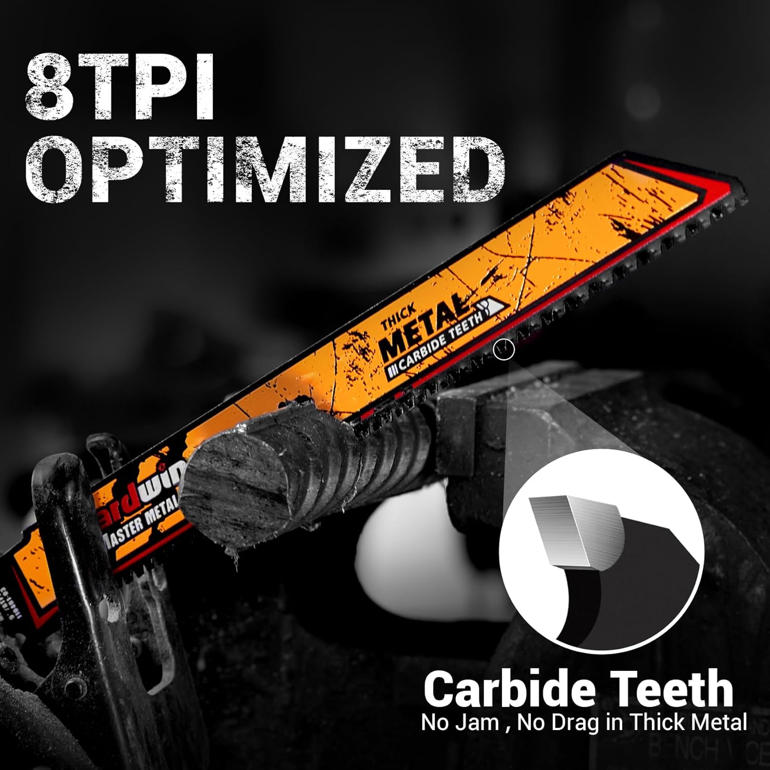 Carbide Reciprocating Saw Blades, 9-Inch 8 TPI – High-Speed Cutting for Thick Metals, Cast Iron, Alloy Steel. Durable Carbide Teeth, Efficient Cutting. Universal 1/2-Inch Shank, 3-Pack.
