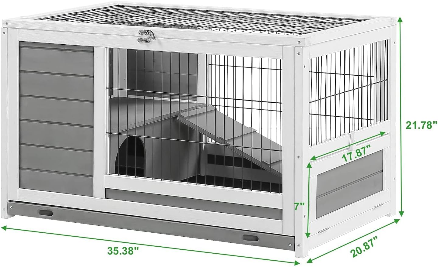 Esright Rabbit Hutch Pet House for Small Animals 35.4" Guinea Pig Cages Rabbit Cage with Run Bunny House Indoor & Outdoor