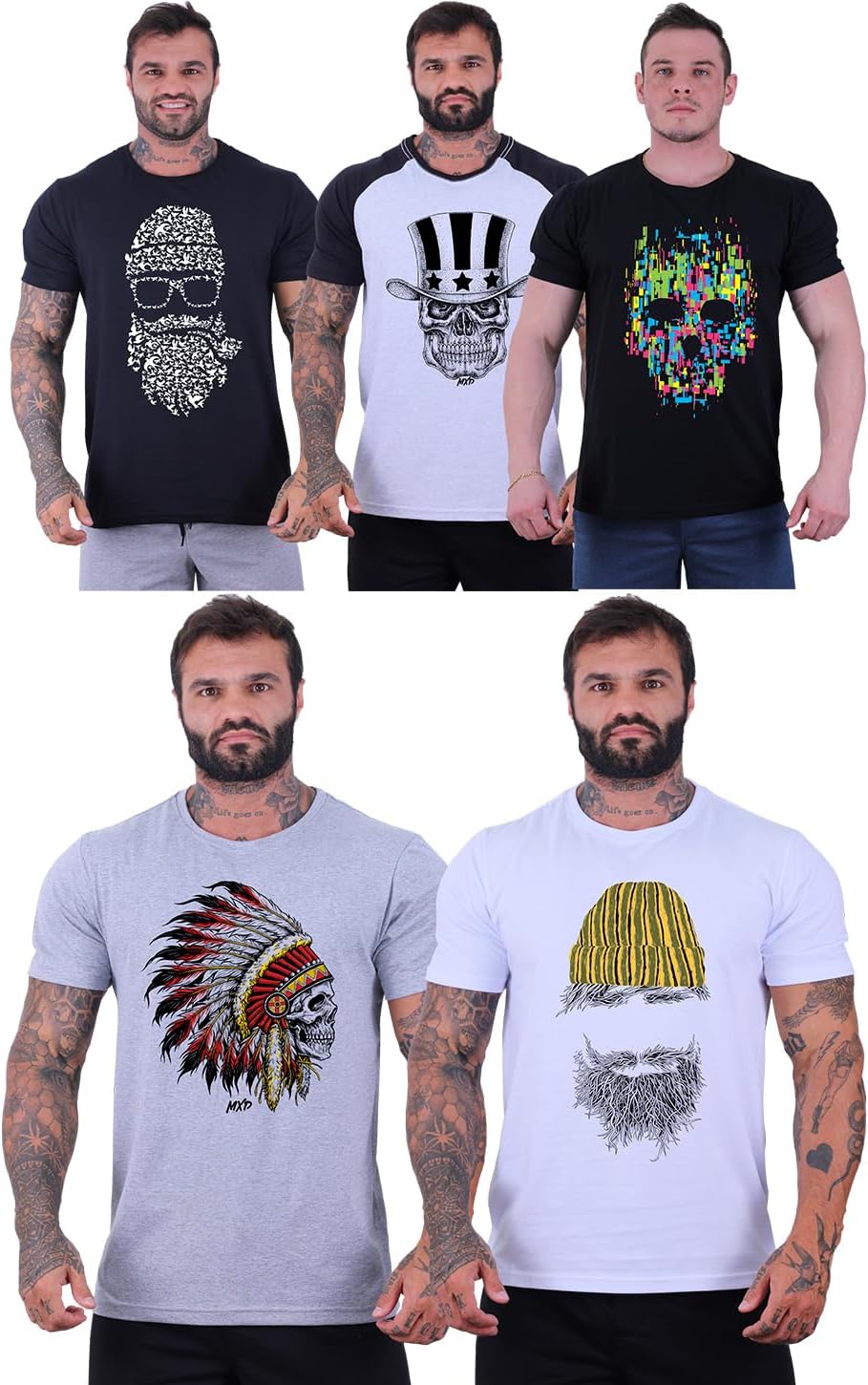 Kit 5 Camisetas Tradicional Masculina Clássica MXD Conceito Básica Camisas Estampas Algodão