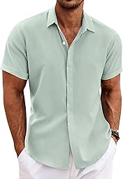 COOFANDY Men's Linen Shirts Short Sleeve Casual Shirts Button Down Shirt for Men Beach Summer Wedding Shirt