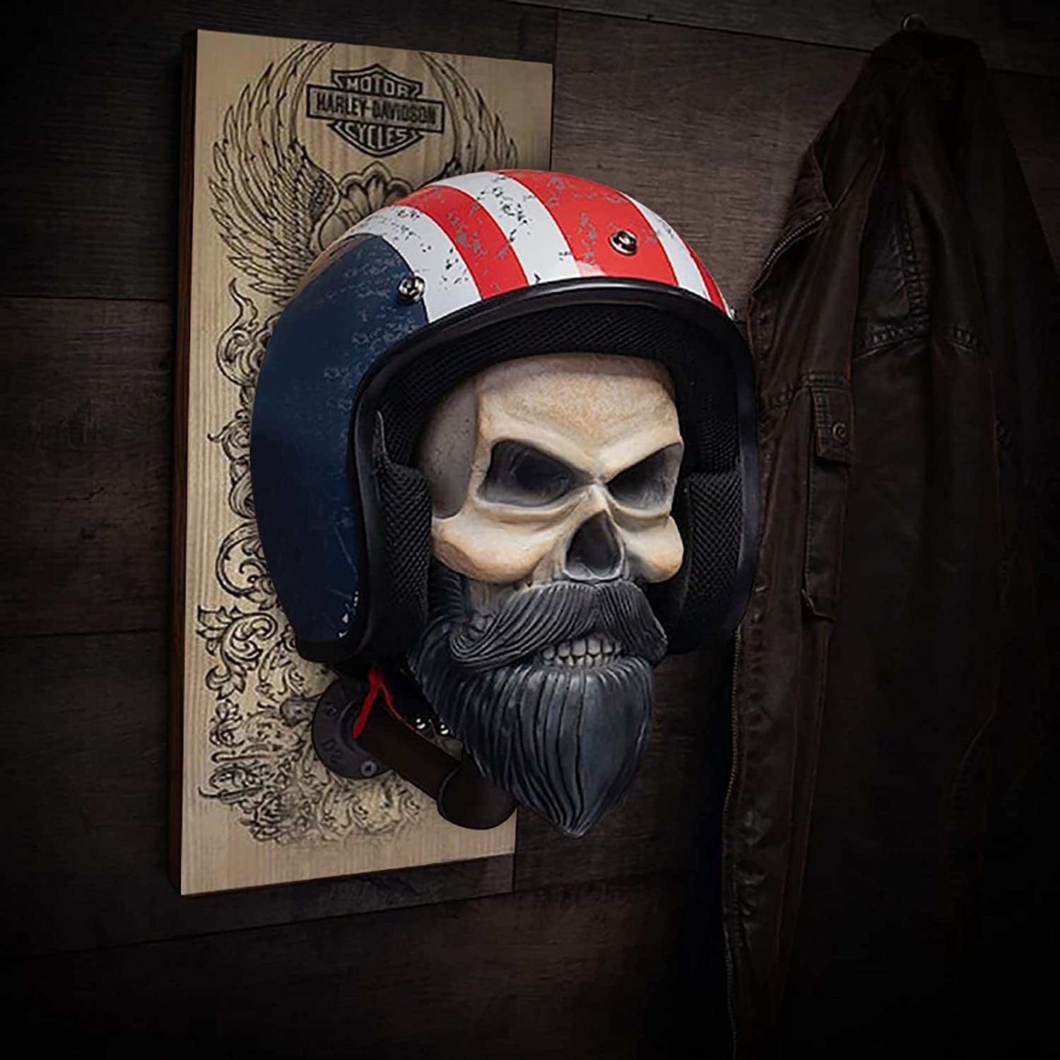 Porte-casque Mural Tête De Mort - Résine, Décoration Moto, Support Casque - 8