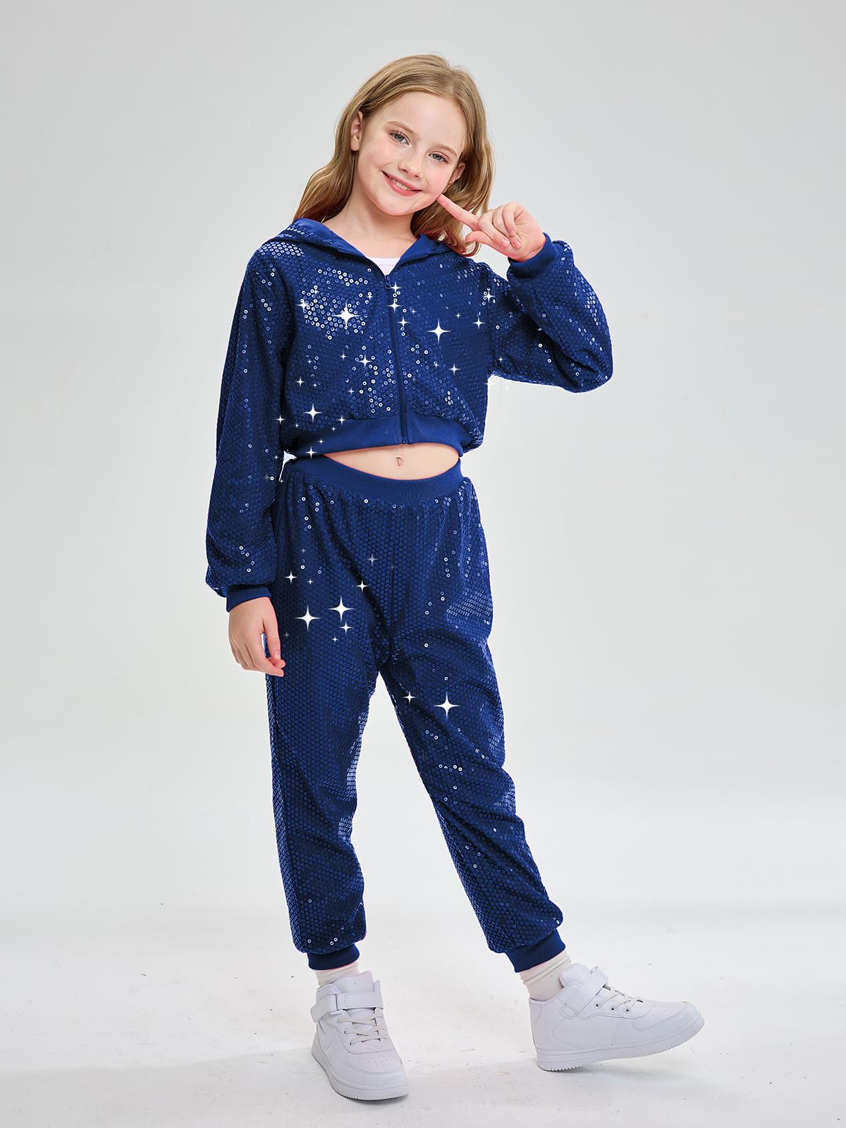 LOLANTA Bambini Paillettes Hip Hop Costume da Ballo con Paillettes Strada Abbigliamento da Danza Set Giacca e Pantaloni
