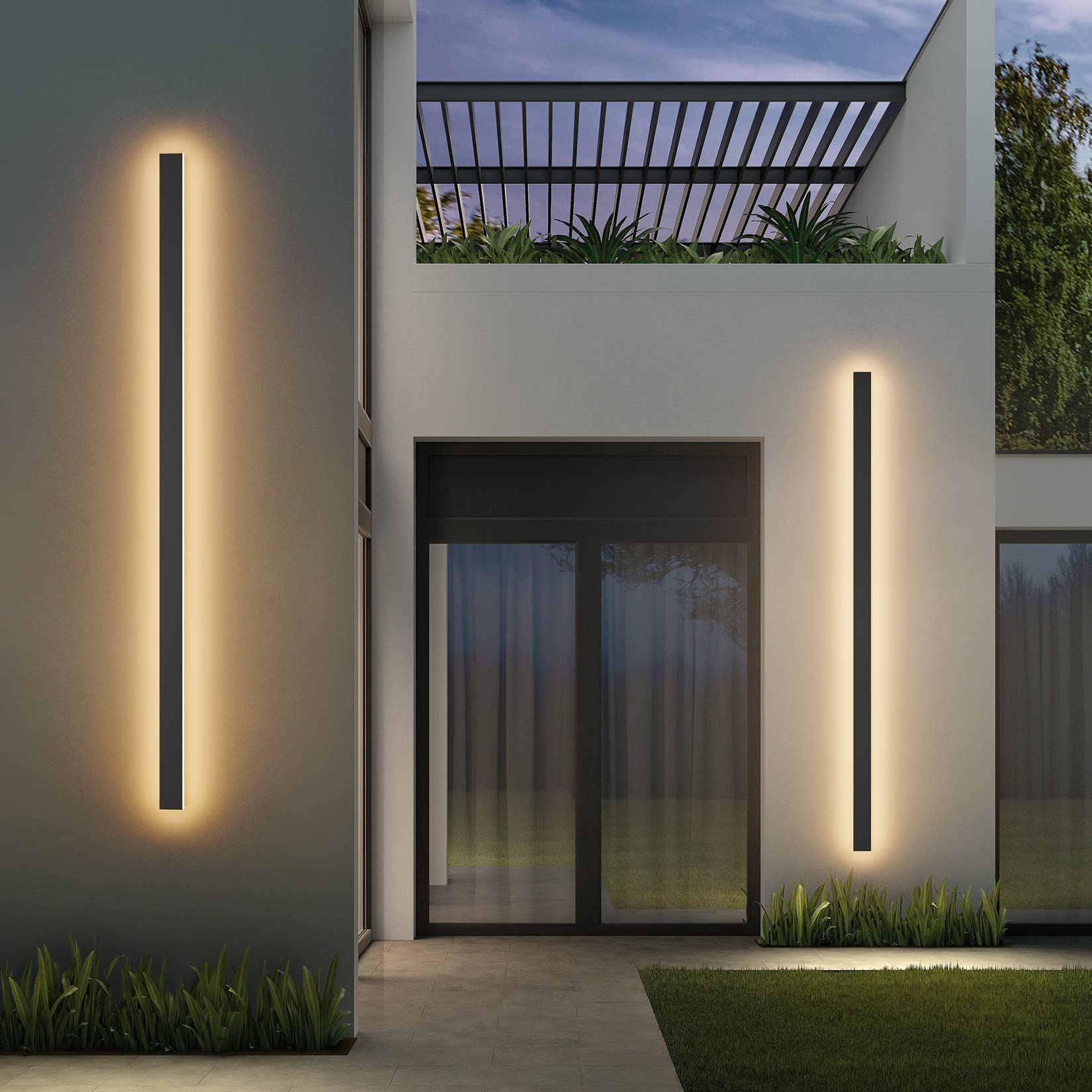 K-Bright Aplique de Pared Exterior/Interior 45W 150CM Apliques de exterior IP65 Impermeable Blanco Cálido 3000K Luz de Pared Larga para Escaleras Pasillos Balcón Patio Jardín Balcón