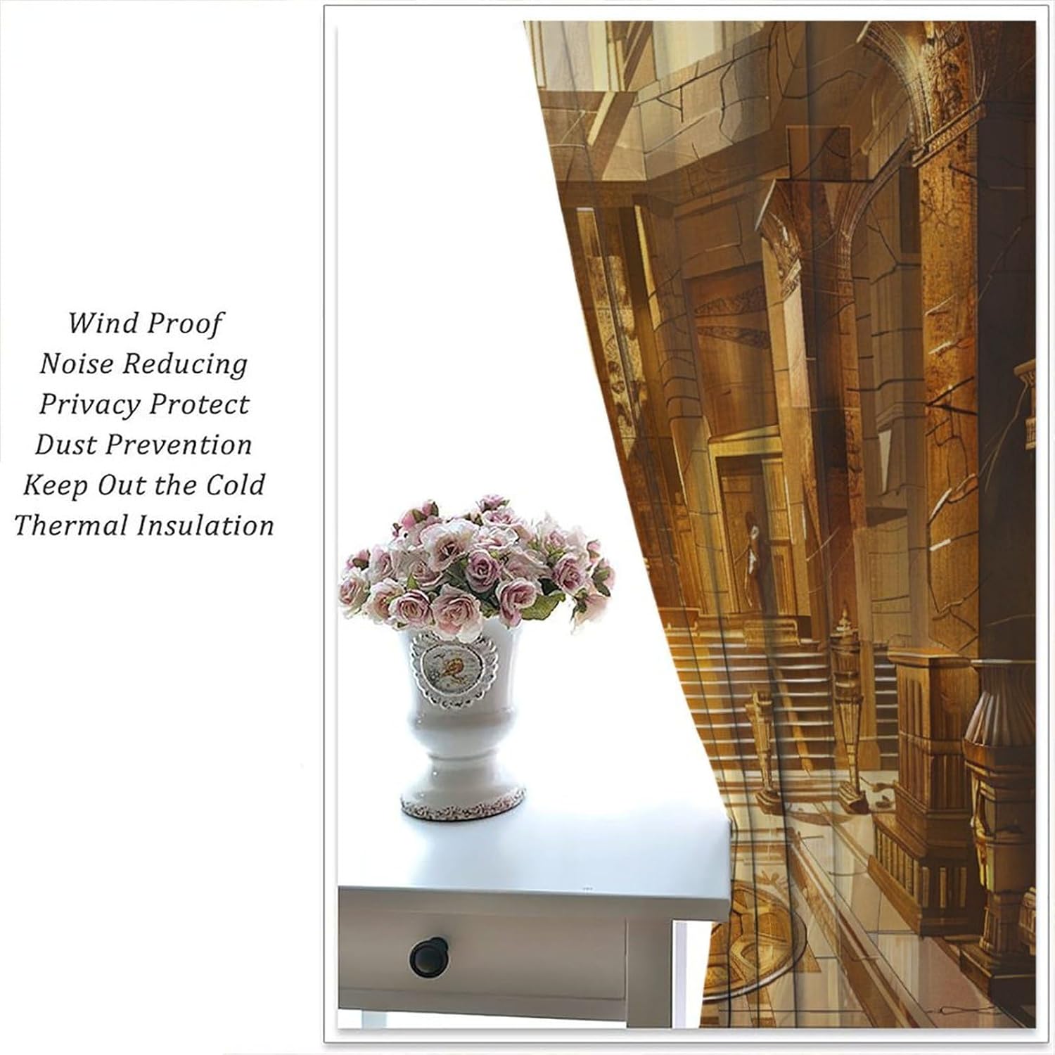 Glam Egyptian Building Blackout Curtains, Palace Golden Architecture Home Decor Rod Pocket Window Drapes for Living Room Bedroom- 2 Panels 55" W x 63" L