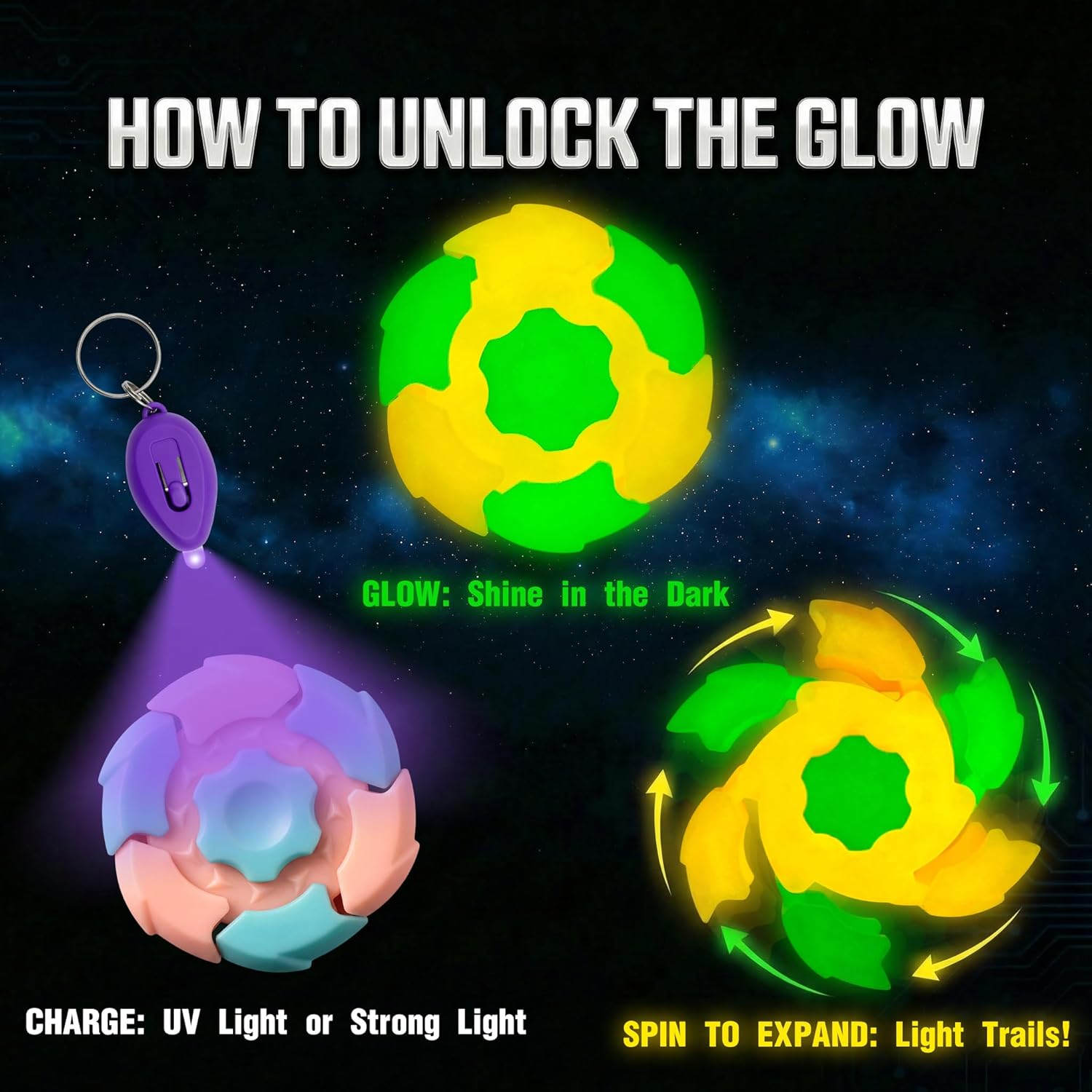 4Pcs Glow in the Dark Magnetic Fidget Spinners with UV Lights, Centrifugal Transforming Sensory Toys for Kids Adults, Luminous Hand Spinner Party Favors, Stress Relief Goodie Bag Stuffers