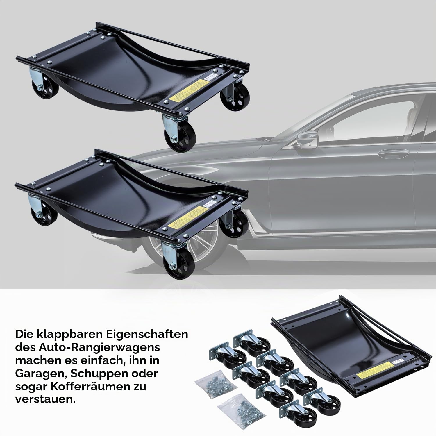 KATSU Tools 2 Stück Rad Rangierheber 1,5 Ton Tragkraft, Mobile Reifenplattform Wagenheber Rangierbrett Autowerk Rangierhilfe Auto PKW Rangierroller