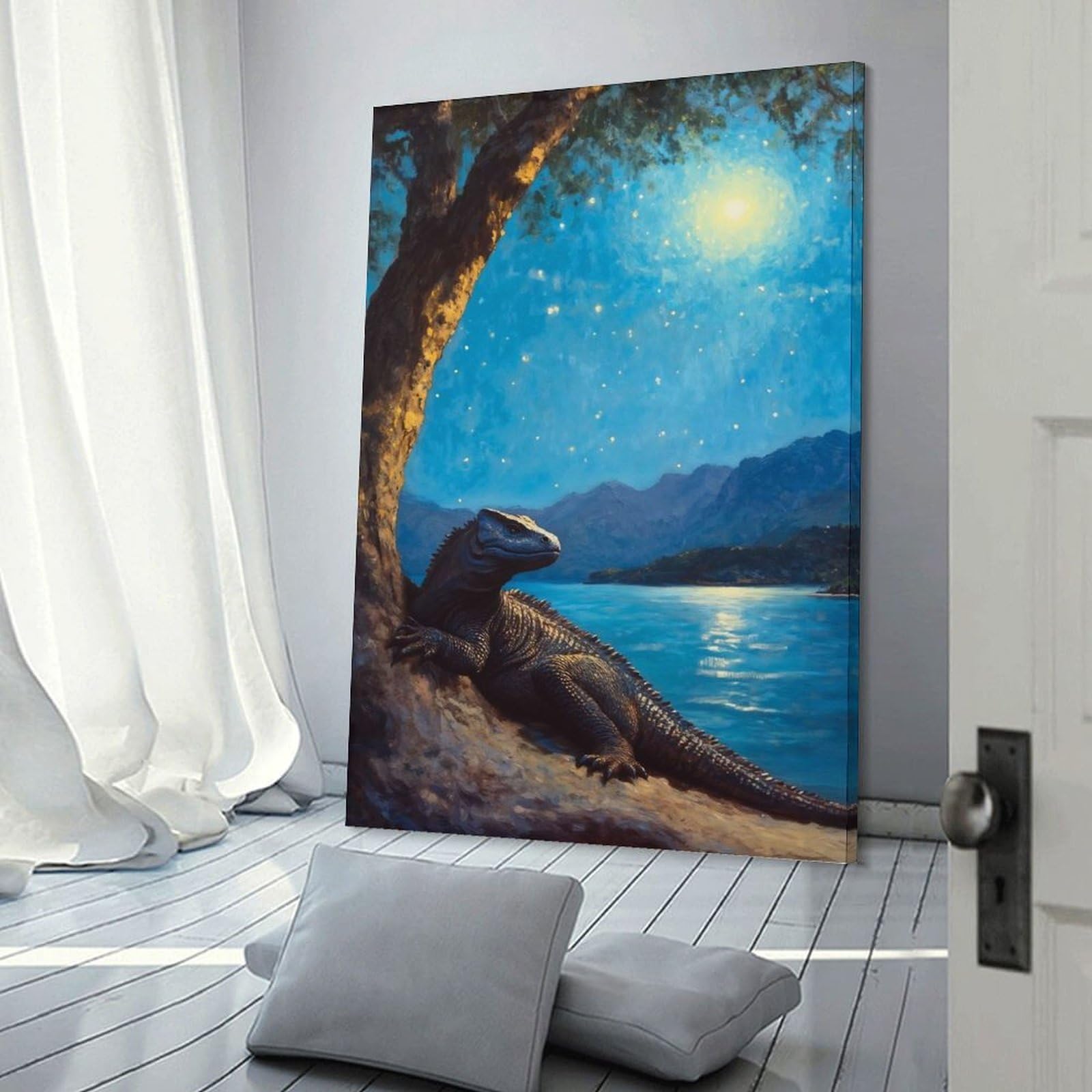 Junmoney Komodo Dragon by The Lake Decorative Wall Artwork, 20x30inch(50x75cm), for Corridors, Hallways Or Apartment Entries, Home Artwork for First Impressions