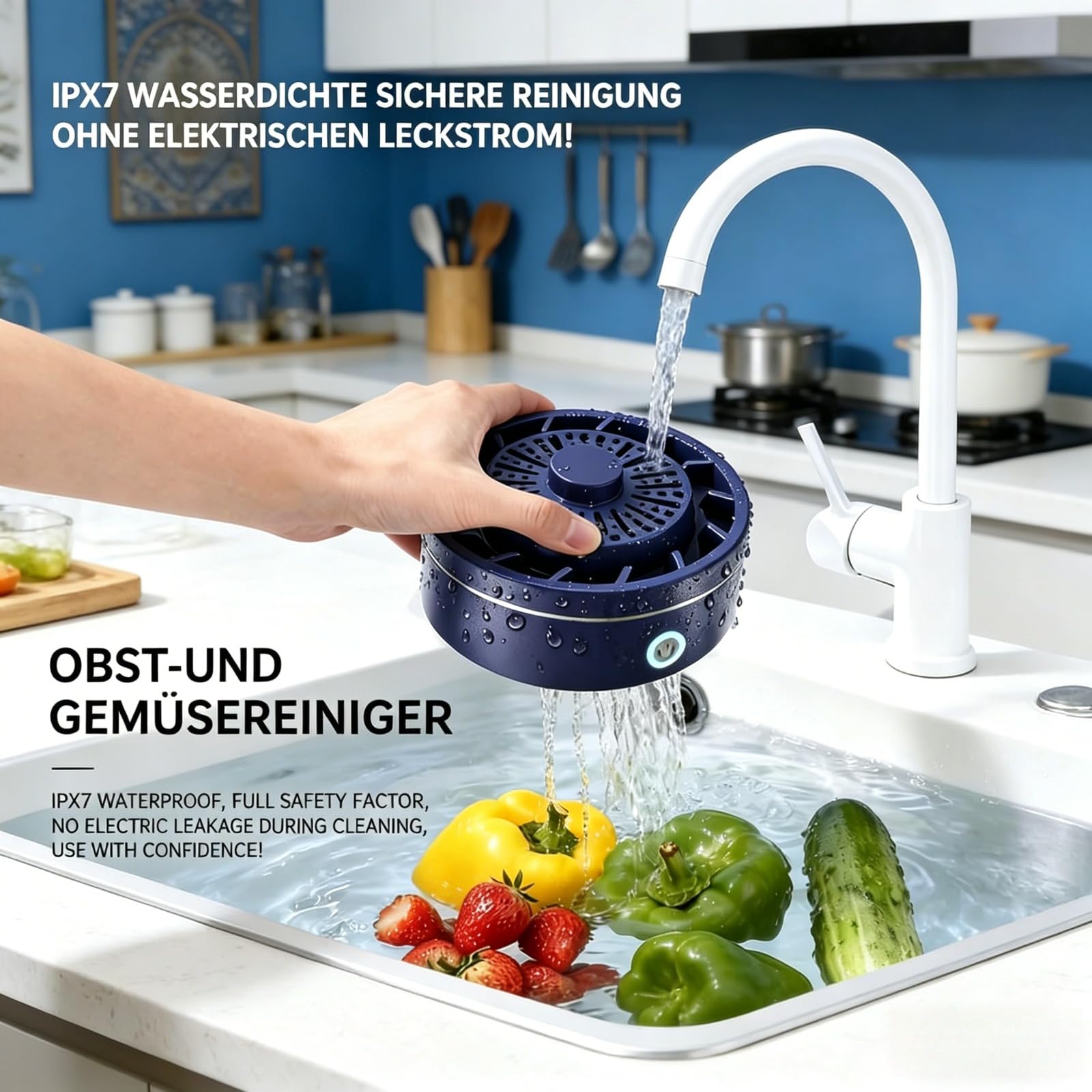 Fruit Cleaner Obst- und Gemüsewaschgerät – Kompakter USB-C Reiniger, ABS, rotierbare Obstspülmaschine mit kabelloser Ladefunktion– Ideal für Salat, Beeren, Kartoffeln, Pilze, Gemüse (Weiß)