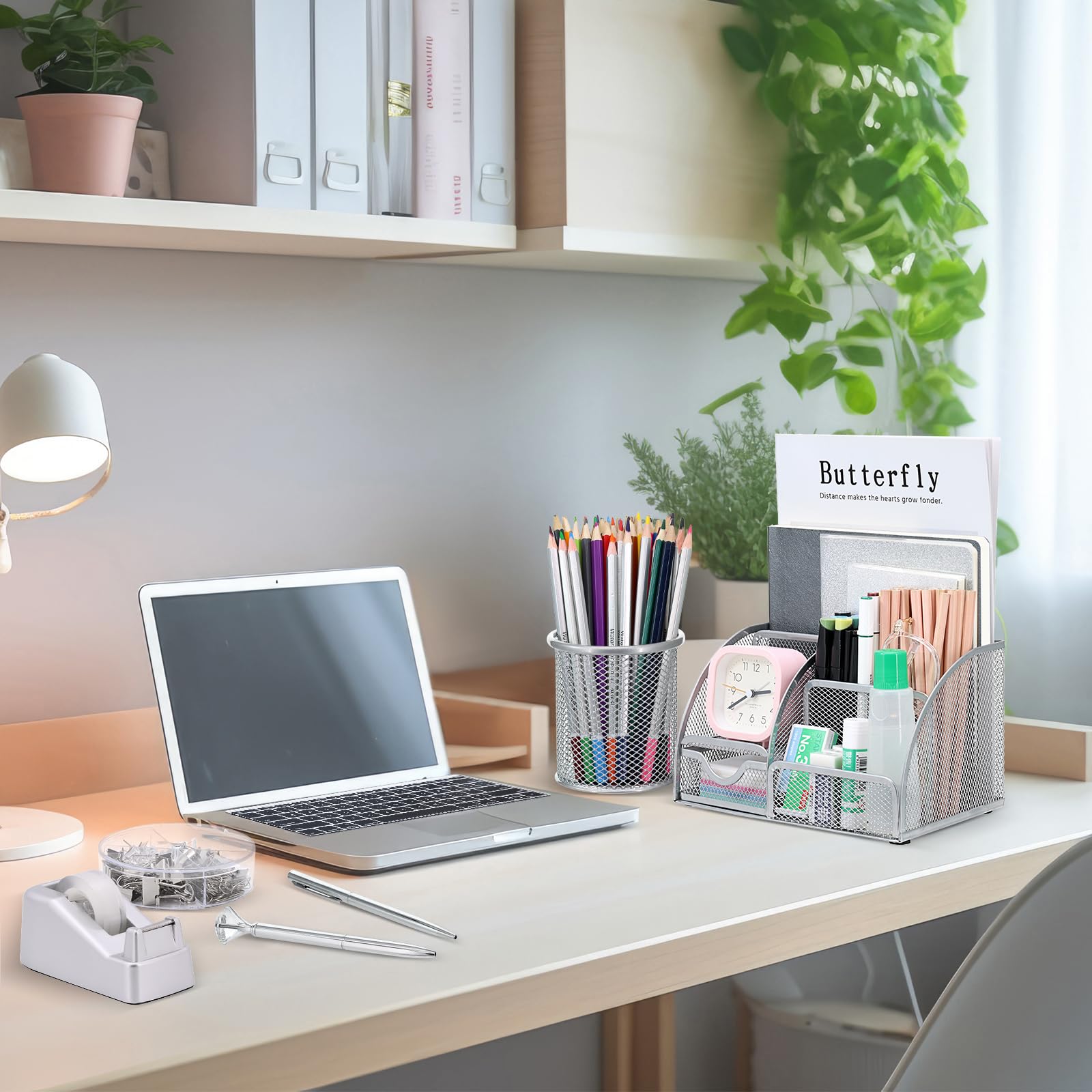 13-in-1-Schreibtisch-Organizer-Set für den Schulanfang | Organizer-Set mit Hefter und Klebebandspender, Stifthalter, Schere, Lineal, Locher, 2 Stifte und mehr Schreibtischzubehör
