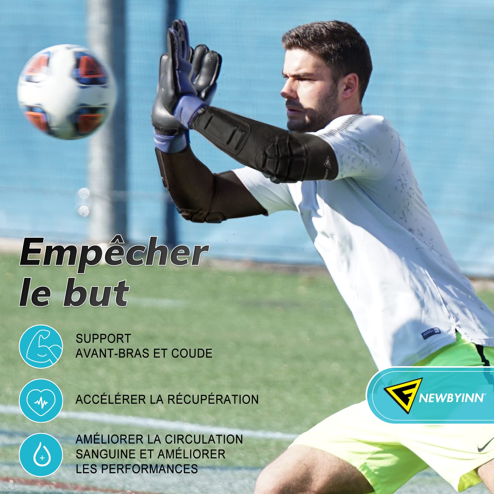 Newbyinn Manche Coude Rembourré 1 Paire, Coudiere Manchette Protection Avant Bras Coude pour Volleyball Basketball Football