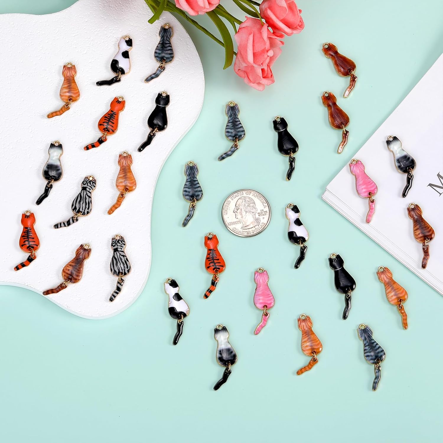 40Pcs Cat Charms Alloy Enamel Kitten Pendants Cute Cartoon Animal Charms for Jewelry Bracelets Necklace Earrings Keychains Making DIY Craft Supplies - Image 6