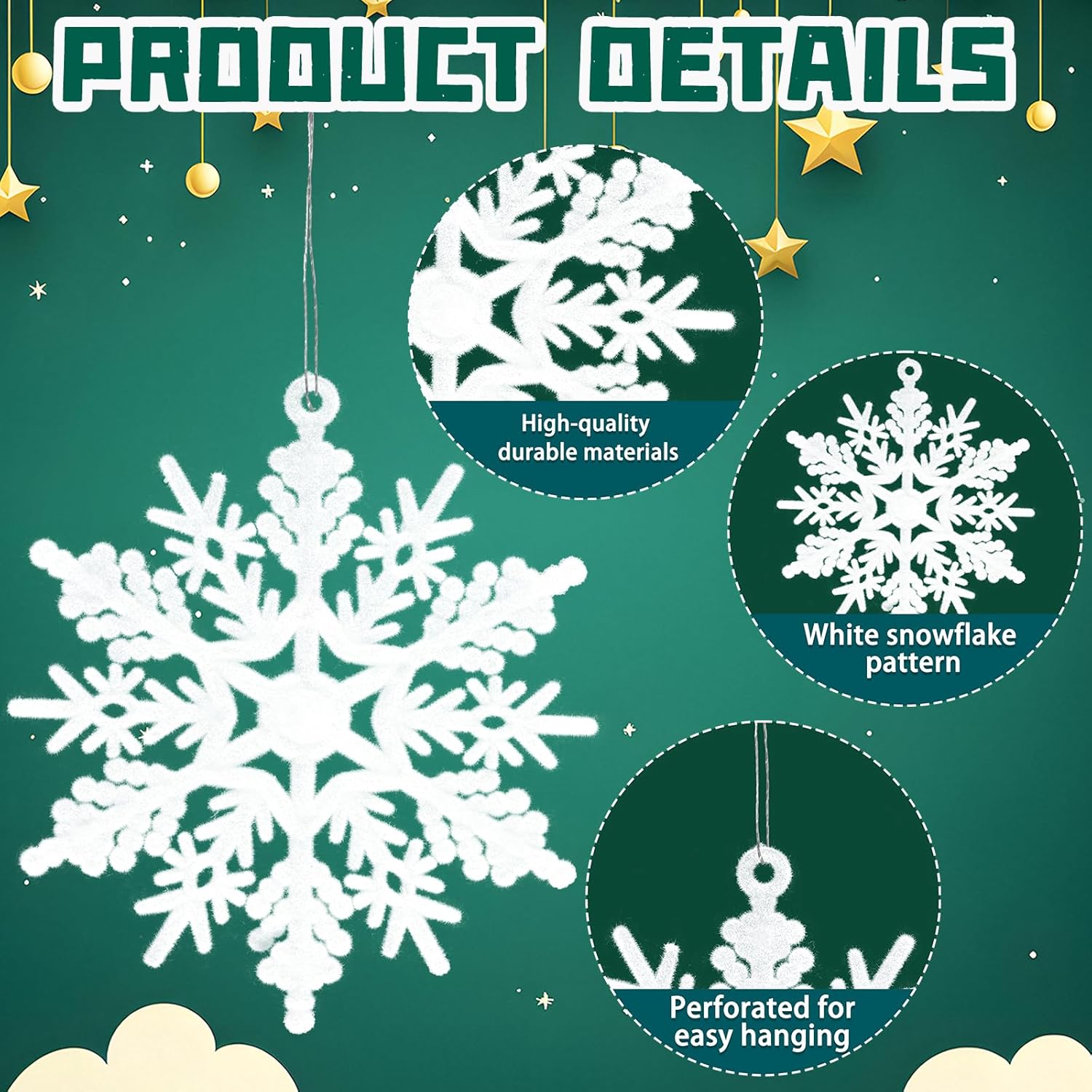 36pcs Velvet Christmas Snowflake Ornaments Hanging Felt Flocked Snow Flakes for Christmas Tree Decorations Winter Wonderland Frozen Birthday Party Holiday Home Decor Craft Snowflakes White - Image 6