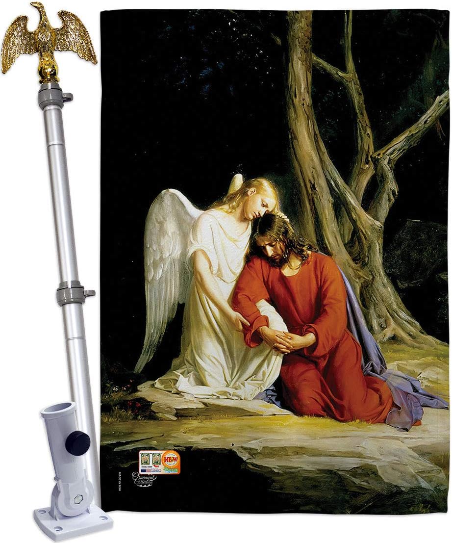 Agony in The Garden House Flag Dowel Set Religious Faith Hope Grace Peace Dove Christian Religion Easter Small Decorative Gift Yard Banner Made USA 28 X 40