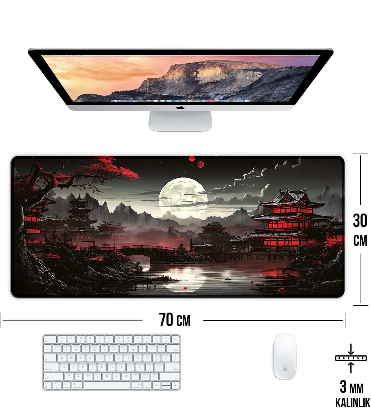 Japon Minka Temalı Gamer Kaymaz Masa Üstü Oyun Gaming Klavye Mouse Pad 70x30cm