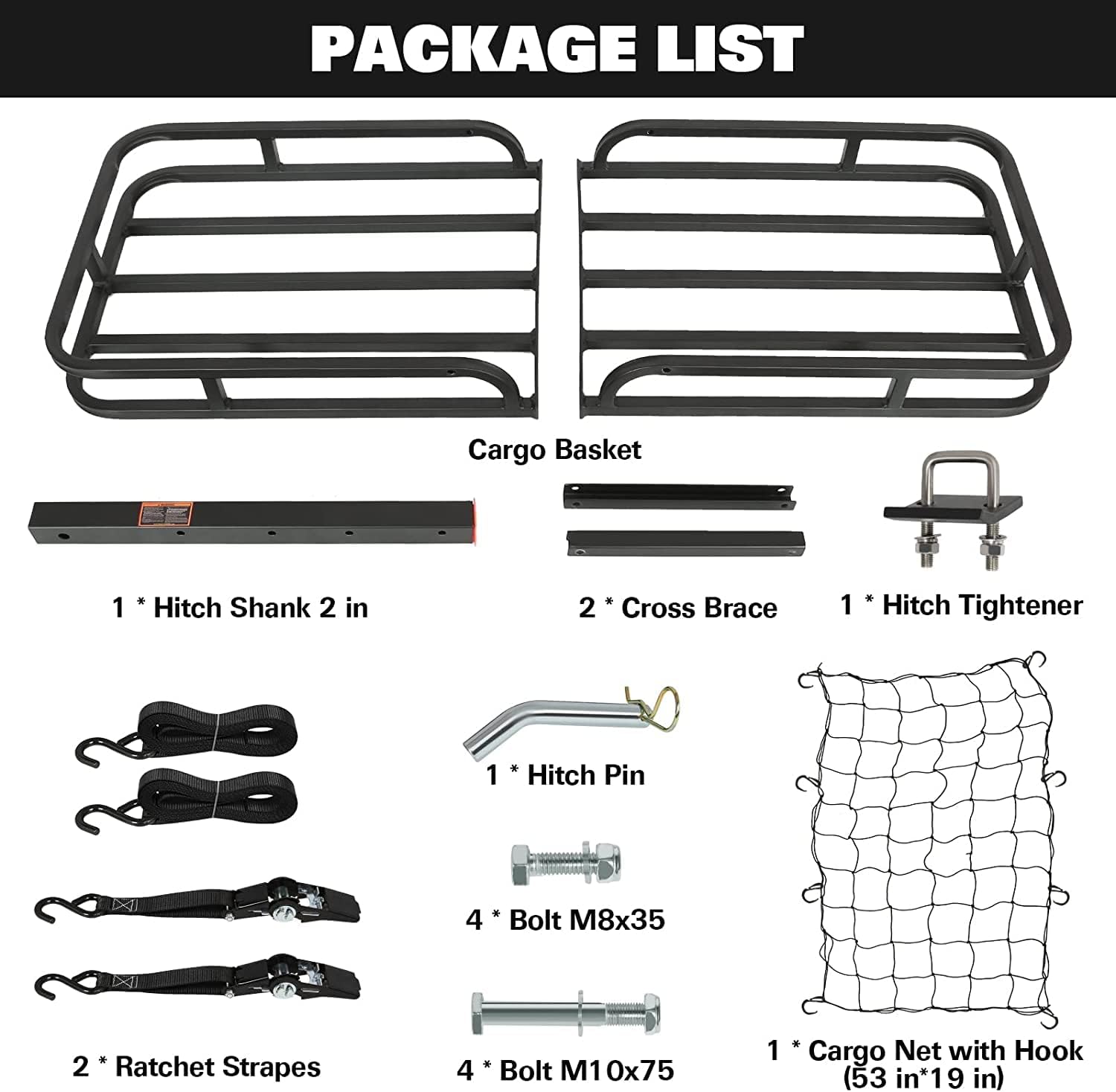 WEIZE Hitch Cargo Carrier, 53 x 19 x 4-1/8 Inch, 500 lbs Capacity, Compact Hitch Mount Cargo Carrier with Net, Strap and Hitch Tightener, 2 Inch Shank : Automotive