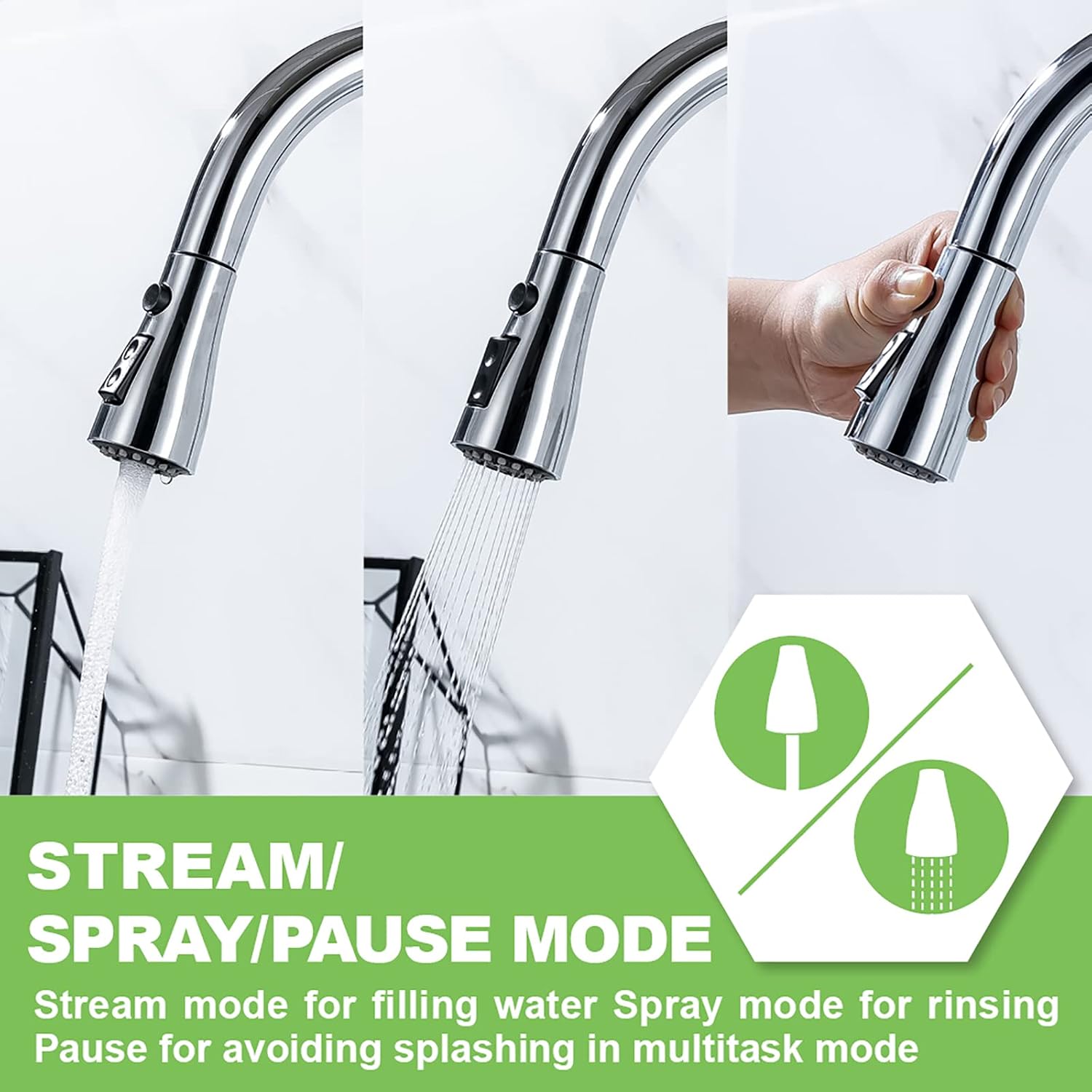 Sink Faucet, Pull Down Kitchen Faucet with Sprayer Stainless Steel rv Kitchen Faucet Single Handle 1 or 3 Hole Kitchen Sink Faucet with Female 1/2 Adapter 2 Pieces, Polished Chrome WEWE