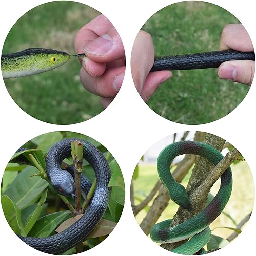 Miniatura 7 de Shyflpopo 4 piezas de serpientes de goma grandes realistas de serpiente falsa para accesorios de jardín para mantener alejados a los pájaros,