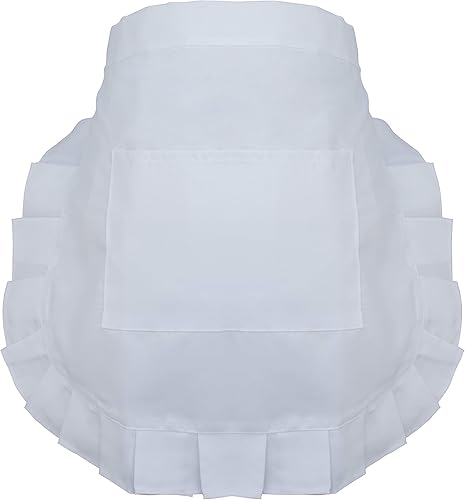 Miniatura 2 de TOPTIE Delantal de cintura blanca con bolsillo, disfraces de Navidad, delantal para cocinar, hornear, jardinería, trabajo, Blanco