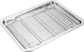 Baking Sheet with Rack Set, 304 Stainless Steel Cookie Sheet and Cooling Rack, Oil Drip Pan for Kitchen, Fried Chicken Shop(27 * 20 * 2cm/10.6 * 7.9 * 0.8in)