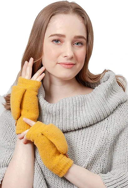 BYOS Women's Winter Cozy Diamond Pattern Fleece Lined Flip Top Convertible Knit Gloves Mittens