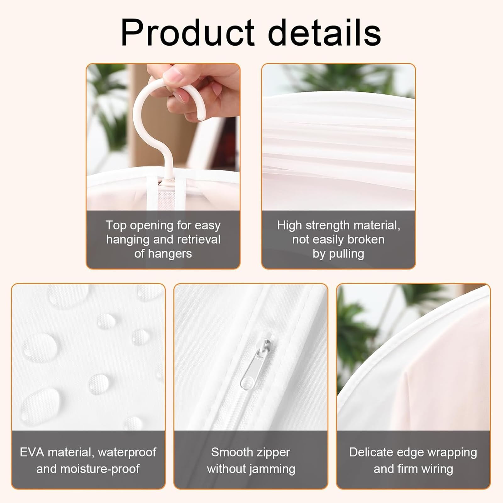 Qikvuer 8 Fundas de Ropa, Fundas Ropa Armario Transparente 60 x 120/100 cm, Bolsa Guardar Ropa Almacenaje Antipolvo para Traje, Vestidos, Camisas,Vestidos de Noche (Blanco)