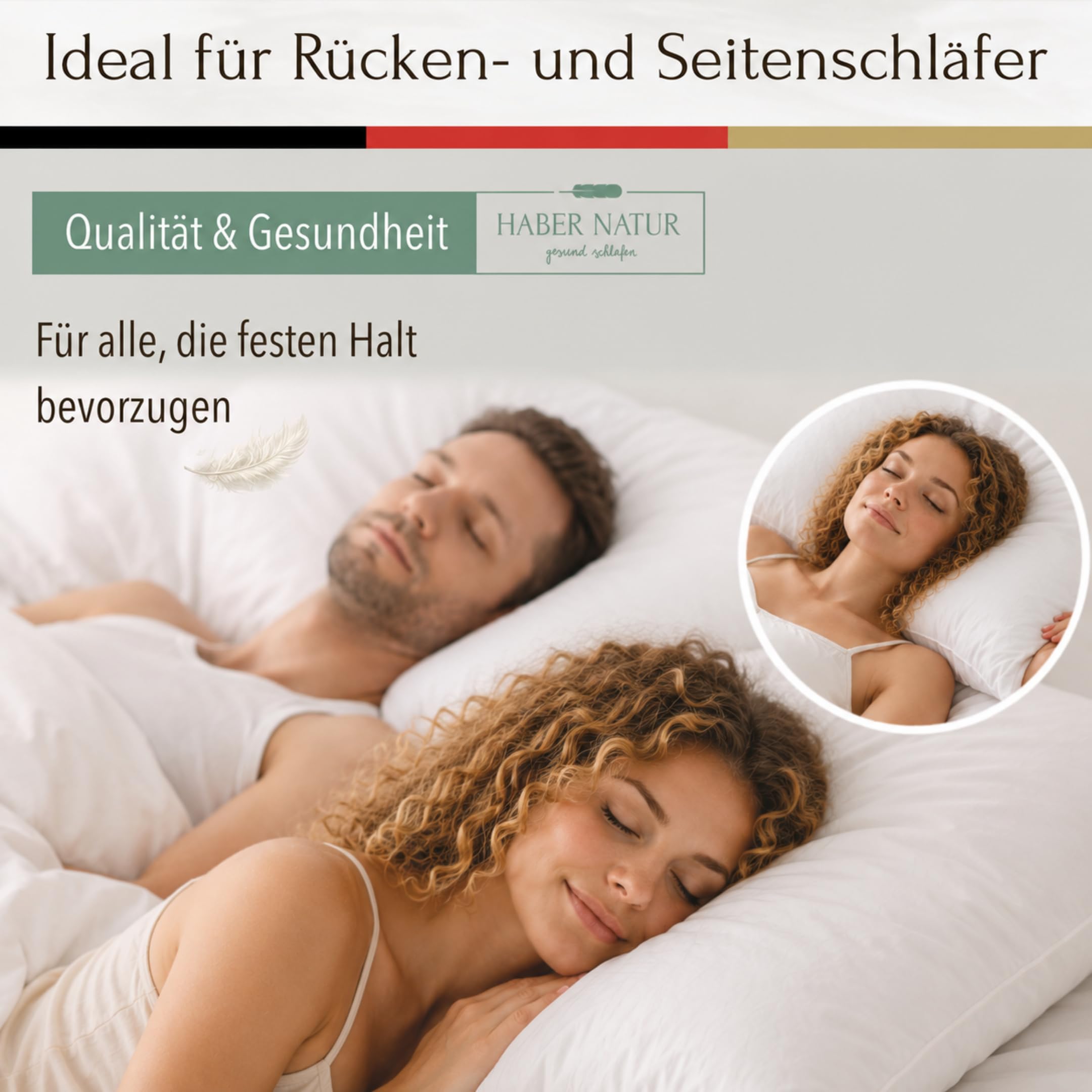HABER NATUR Federkissen 80x80 - Made in Germany - Kopfkissen 100% Federn | Kopfkissen 80x80 mit 1500g Füllgewicht | Allergiker geeignet (NOMITE) | Tierwohl Zertifiziert (DOWNPASS) | Oeko-TEX Klasse 1