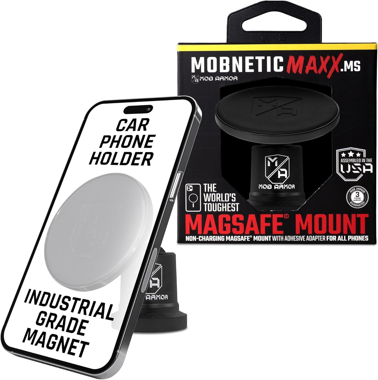 Mob Armor MobNetic Maxx MS - MagSafe Compatible Car Phone Mount w 90 Tilt 360 Rotation Durable Aluminum