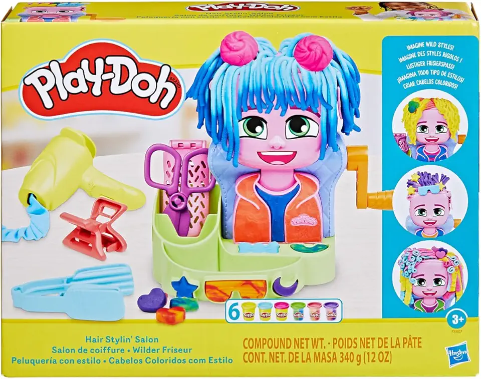Play-Doh, Massinha de Modelar Infantil, Cabelos Coloridos com Estilo - Conjunto de Brinquedo com Acessórios e 6 Potes - A partir de 3 Anos