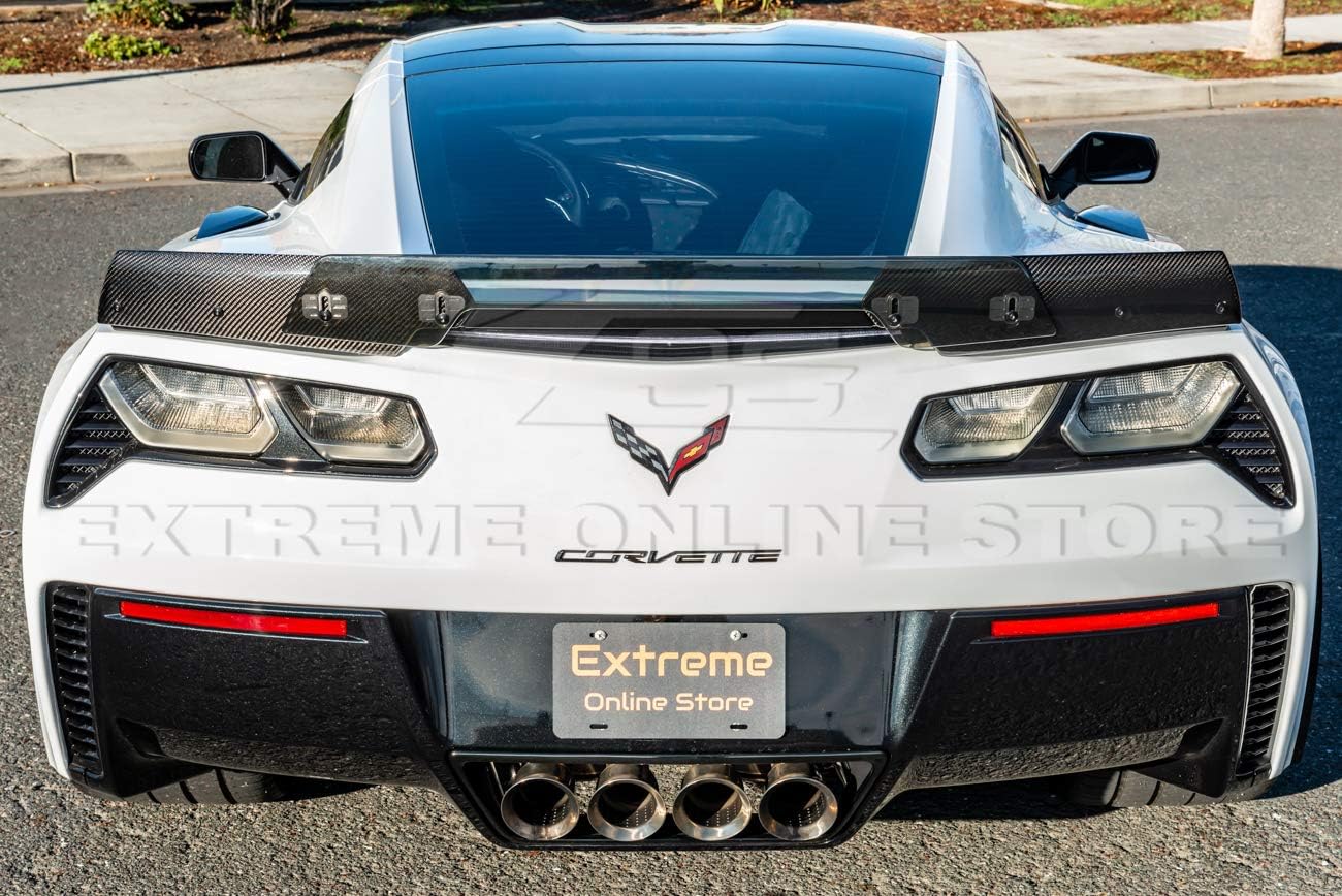 Extreme Online Store Replacement for 2014-2019 Chevrolet Corvette C7 | Z06 Stage 3 GM Factory Style Carbon Fiber Rear Wing Spoiler Side Winglets Extension Pair with Light Tinted Center Wickerbill