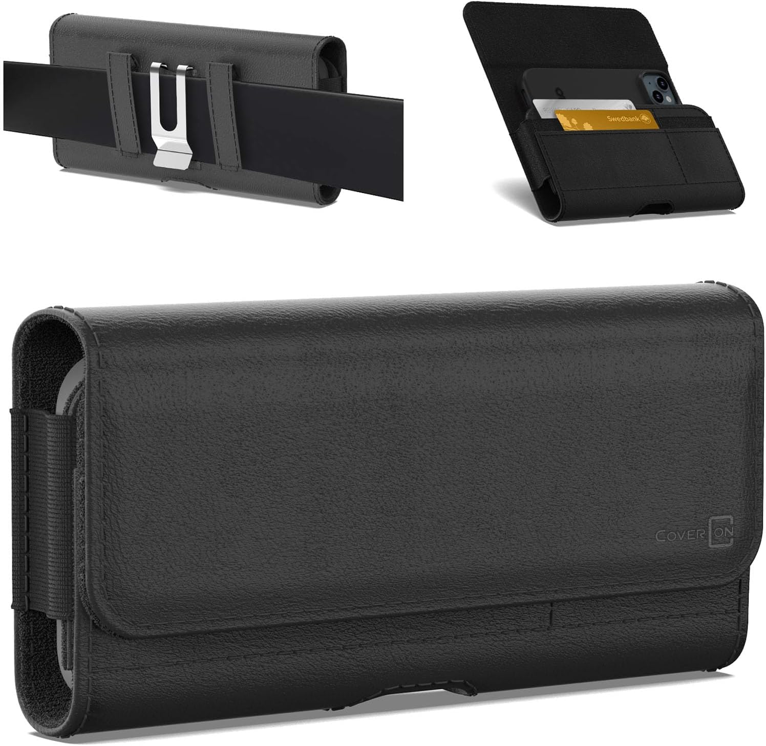CoverON Holster for Motorola Moto G Stylus 5G/Edge Edge+ Plus/G Fast/One Action Hyper Zoom/G45 G85 G86 G96 Revvlry+ Cell Phone Case Belt Clip Carrying Leather Pouch (Fits with Otterbox or any Case on)