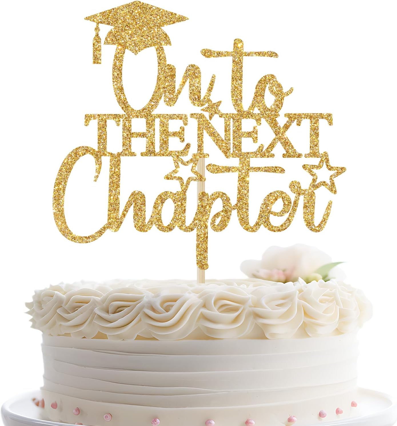 Onto the Next Chapter Cake Topper Class of 2024 Cake Topper Congrats Grad Cake Decoration High School/College/University Graduation Party Decoration Gold Glitter