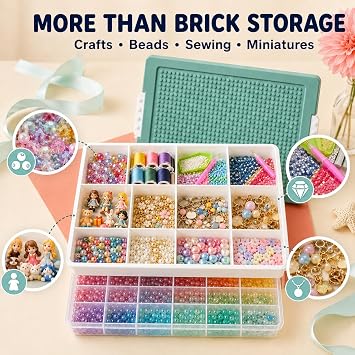 Toy Storage Organizer Box for Lego Bricks with Compatible Building Plate Lid, 3-Layer Removable Sorting Trays, Stackable Plastic Storage Bin, Building Block Organization (1pc-green)